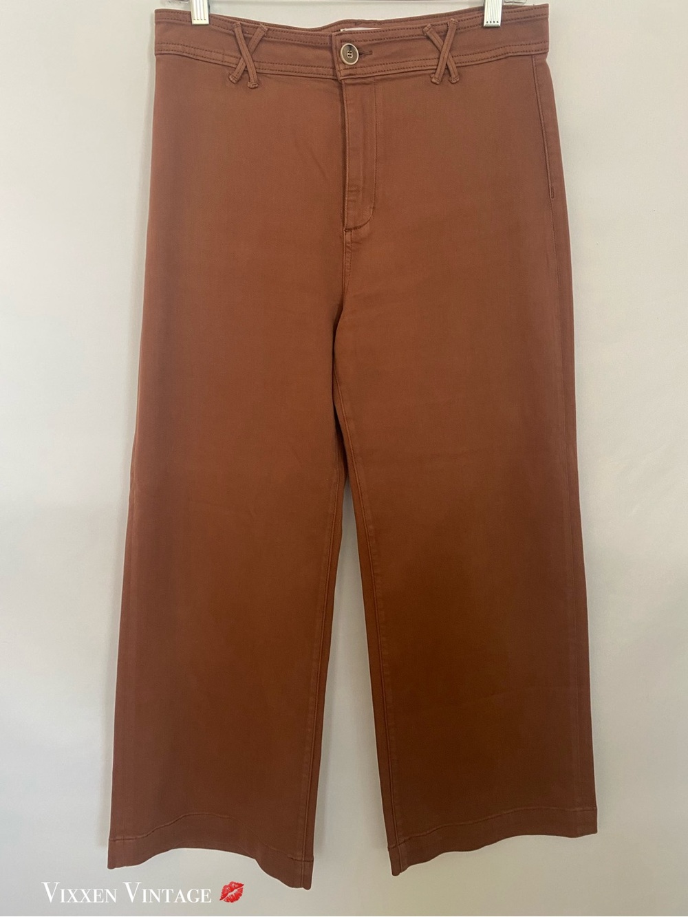 PAIGE HIGH WAISTED SAILOR 'ANESSA 27" WIDE LEG JEANS' IN WARM CAMEL - Picture 2 of 7